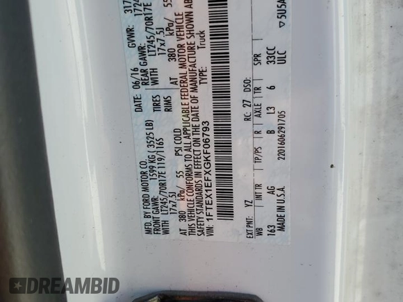 2016 Ford F-150 XLT with VIN 1FTEX1EFXGKF06793, listed as a Copart auction lot 48399745 with 184,777 mi miles and Salvage Title. Bid and sale history available at carsss.com. Image 14.