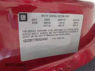 2008 Pontiac G6 GXP z VIN 1G2ZM177884254049, wystawiony jako IAAI lot #42193619 z przebiegiem Nie podano mil oraz . Historia ofert i sprzedaży dostępna na DreamBid. Obrazek 9.