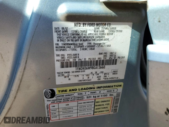 2008 Ford Taurus X Limited z VIN 1FMDK06W98GA13660, wystawiony jako Copart lot #50337905 z przebiegiem 220 555 mil mil oraz Szkoda całkowita • Salvage title. Historia ofert i sprzedaży dostępna na DreamBid. Obrazek 15.
