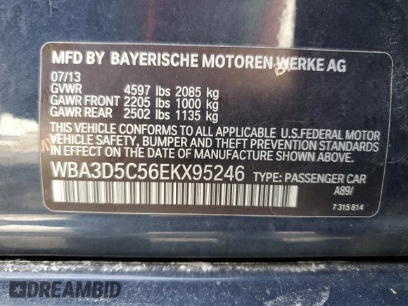 2014 BMW 3 Series 328d xDrive with VIN WBA3D5C56EKX95246, listed as a Copart auction lot 47169755 with 169,445 mi miles and Salvage Title. Bid and sale history available at carsss.com. Image 12.