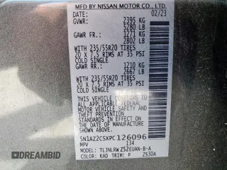 2023 Nissan Murano SL z VIN 5N1AZ2CSXPC126096, wystawiony jako Copart lot #57210995 z przebiegiem 12 644 mil mil oraz Szkoda całkowita • Salvage title. Historia ofert i sprzedaży dostępna na DreamBid. Obrazek 14.