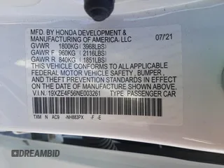 2022 Honda Insight EX z VIN 19XZE4F56NE003261, wystawiony jako Copart lot #54652515 z przebiegiem 58 493 mil mil oraz Szkoda całkowita • Salvage title. Historia ofert i sprzedaży dostępna na DreamBid. Obrazek 14.