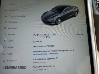 2017 Tesla Model S 100D z VIN 5YJSA1E25HF187898, wystawiony jako Copart lot #60829025 z przebiegiem 82 823 mil mil oraz Szkoda całkowita • Salvage title. Historia ofert i sprzedaży dostępna na DreamBid. Obrazek 9.
