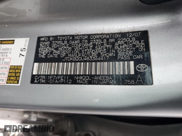 2008 Toyota Prius with VIN JTDKB20U483364417, listed as a Copart auction lot 83773474 with 183,135 mi miles and Salvage Title. Bid and sale history available at carsss.com. Image 14.