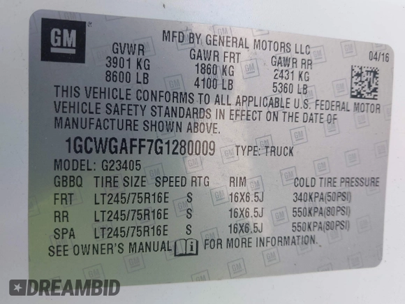 2016 Chevrolet Express Cargo with VIN 1GCWGAFF7G1280009, listed as a IAAI auction lot 41908291 with 148,798 mi miles and . Bid and sale history available at DreamBid. Image 9.