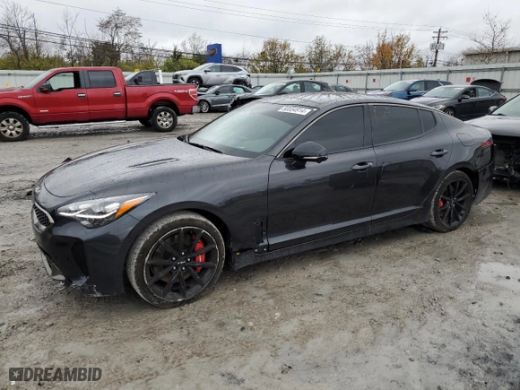 2023 Kia Stinger GT2 with VIN KNAE55LC9P6127666, listed as a Copart auction lot 80554914 with 26,500 mi miles and Salvage Title. Bid and sale history available at carsss.com. Image 1.