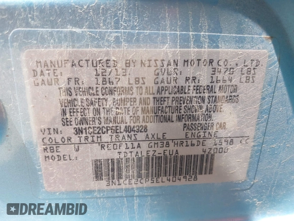2014 Nissan Note S Plus with VIN 3N1CE2CP5EL404928, listed as a IAAI auction lot 42100373 with 96,763 mi miles and . Bid and sale history available at DreamBid. Image 9.