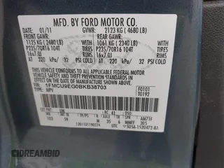 2011 Ford Escape Limited with VIN 1FMCU9EG0BKB38703, listed as a IAAI auction lot 42181197 with 157,400 mi miles and . Bid and sale history available at DreamBid. Image 9.