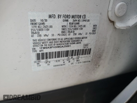 2021 Ford Explorer Limited with VIN 1FMSK8FHXMGA25091, listed as a Copart auction lot 43175235 with 40,481 mi miles and Salvage Title. Bid and sale history available at carsss.com. Image 16.