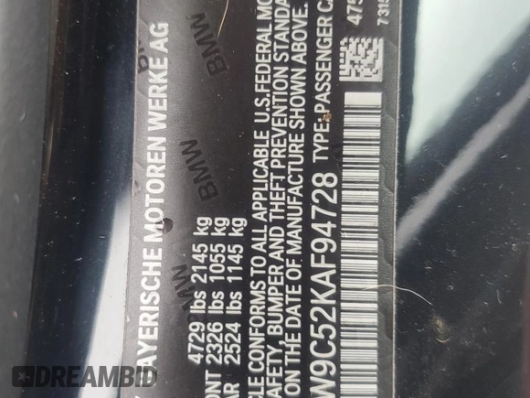2019 BMW 4 Series 440i xDrive with VIN WBA4W9C52KAF94728, listed as a Copart auction lot 56696245 with 26,713 mi miles and Salvage title. Bid and sale history available at DreamBid. Image 12.