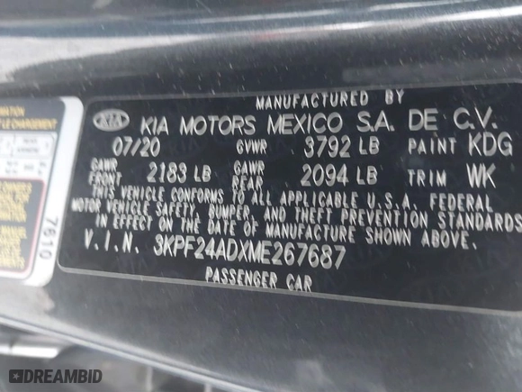 2021 Kia Forte LXS with VIN 3KPF24ADXME267687, listed as a IAAI auction lot 41811900 with 90,448 mi miles. Bid and sale history available at carsss.com. Image 9.
