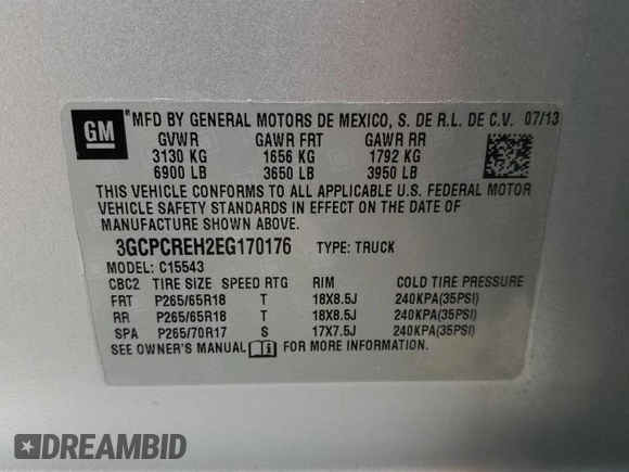 2014 Chevrolet Silverado 1500 LT with VIN 3GCPCREH2EG170176, listed as a Copart auction lot 87730735 with 141,680 mi miles and Clean Title. Bid and sale history available at DreamBid. Image 14.
