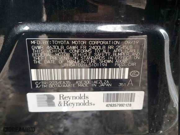 2020 Lexus IS with VIN JTHGA1D21L5101194, listed as a Copart auction lot 42705555 with 68,989 mi miles and Salvage Title. Bid and sale history available at carsss.com. Image 15.