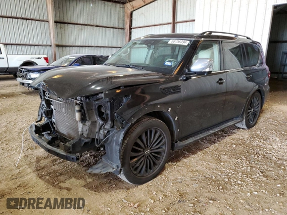 2018 Infiniti QX80 with VIN JN8AZ2NF1J9663887, listed as a Copart auction lot 66756394 with 81,628 mi miles and Salvage Title. Bid and sale history available at carsss.com. Image 1.