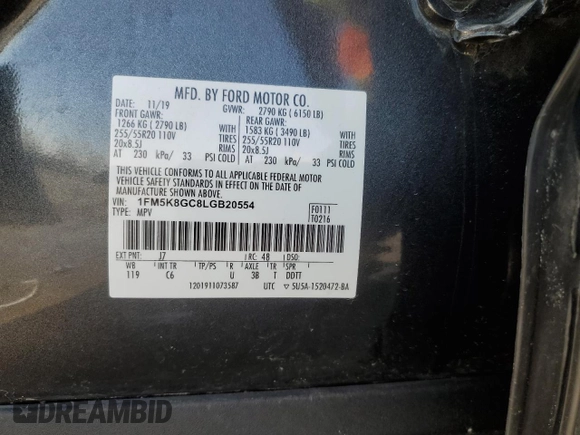 2020 Ford Explorer ST with VIN 1FM5K8GC8LGB20554, listed as a Copart auction lot 47098265 with 96,840 mi miles and Salvage Title. Bid and sale history available at carsss.com. Image 16.