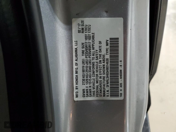 2017 Honda Odyssey EX-L with VIN 5FNRL5H65HB014638, listed as a Copart auction lot 48861475 with 97,788 mi miles and Salvage Title. Bid and sale history available at DreamBid. Image 13.