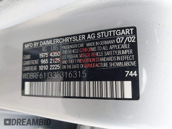 2003 Mercedes-Benz C 240 with VIN WDBRF61J33F316315, listed as a IAAI auction lot 42275685 with Not provided miles and . Bid and sale history available at DreamBid. Image 9.