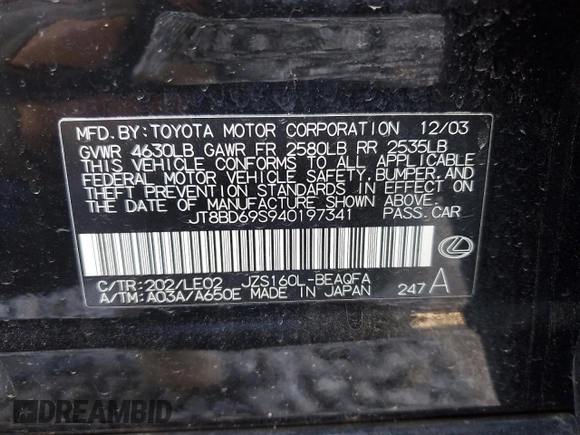 2004 Lexus GS 300 z VIN JT8BD69S940197341, wystawiony jako Copart lot #50106285 z przebiegiem 161 390 mil mil oraz Czysty tytuł • Clean title. Historia ofert i sprzedaży dostępna na DreamBid. Obrazek 12.