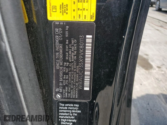 2009 BMW 1 Series 135i with VIN WBAUC735X9VK80113, listed as a Copart auction lot 62851215 with Not provided miles and Salvage title. Bid and sale history available at DreamBid. Image 12.