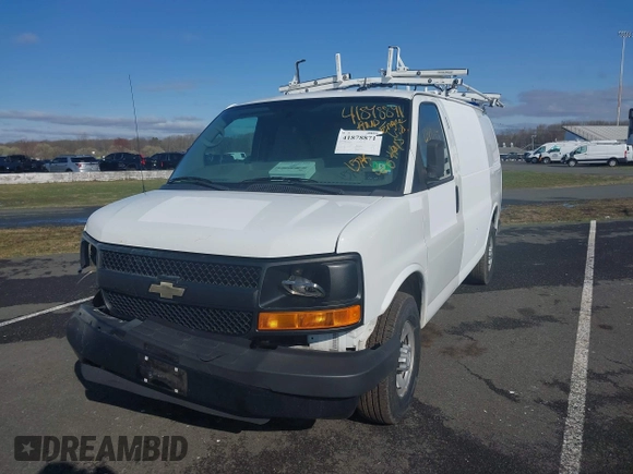 2015 Chevrolet Express Cargo with VIN 1GCWGFCF1F1161498, listed as a IAAI auction lot 41878871 with 157,365 mi miles. Bid and sale history available at carsss.com. Image 2.