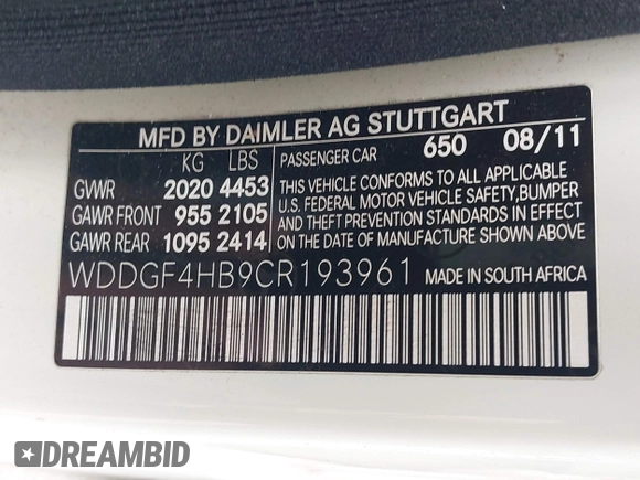 2012 Mercedes-Benz C 250 Sport with VIN WDDGF4HB9CR193961, listed as a IAAI auction lot 42788998 with 111,442 mi miles and . Bid and sale history available at DreamBid. Image 9.