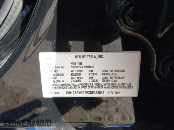 2022 Tesla Model Y Performance with VIN 7SAYGDEFXNF313636, listed as a IAAI auction lot 41660019 with 30,258 mi miles and . Bid and sale history available at DreamBid. Image 9.