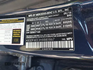 2017 Mercedes-Benz GLS 450 with VIN 4JGDF6EE3HA841867, listed as a IAAI auction lot 42562265 with Not provided miles and . Bid and sale history available at DreamBid. Image 9.