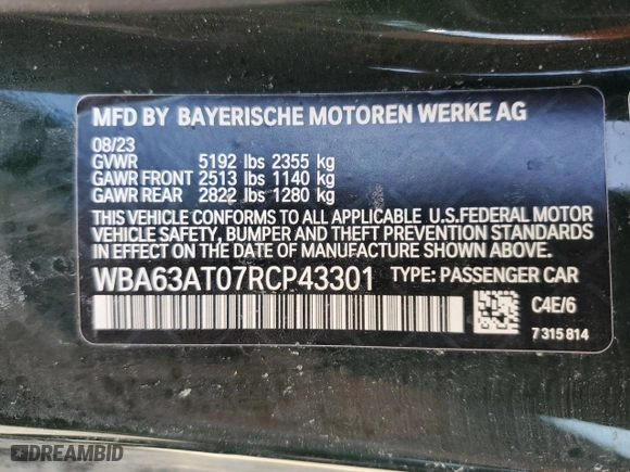 2024 BMW 4 Series M440i xDrive with VIN WBA63AT07RCP43301, listed as a Copart auction lot 73932904 with 0 mi miles and Salvage Title. Bid and sale history available at carsss.com. Image 13.