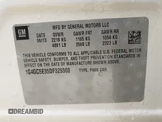 2013 Buick LaCrosse Leather with VIN 1G4GC5E35DF329300, listed as a IAAI auction lot 42313323 with 108,322 mi miles and . Bid and sale history available at DreamBid. Image 9.