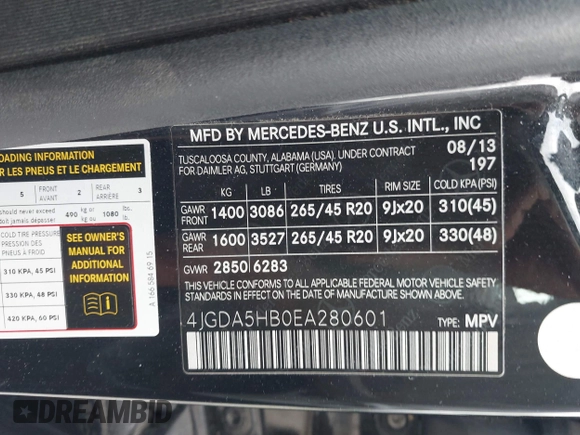 2014 Mercedes-Benz M 350 with VIN 4JGDA5HB0EA280601, listed as a IAAI auction lot 41871333 with 109,789 mi miles and . Bid and sale history available at DreamBid. Image 9.