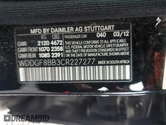 2012 Mercedes-Benz C-Class C 300 Sport with VIN WDDGF8BB3CR227277, listed as a Copart auction lot 50741725 with 174,055 mi miles and Salvage Title. Bid and sale history available at carsss.com. Image 12.