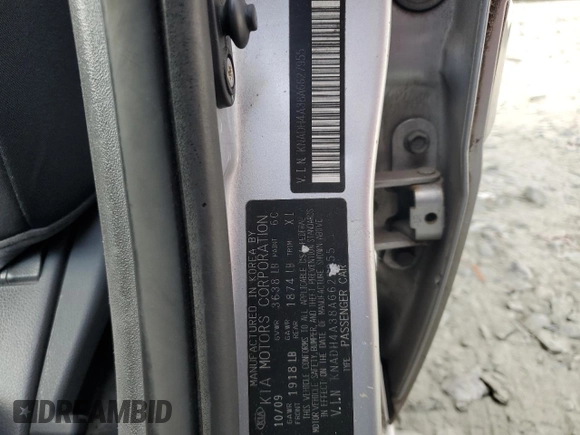 2010 Kia Rio LX with VIN KNADH4A38A6627955, listed as a Copart auction lot 43702265 with 138,005 mi miles and Non Repairable. Bid and sale history available at carsss.com. Image 12.