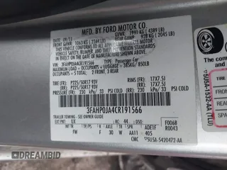 2012 Ford Fusion SEL z VIN 3FAHP0JA4CR191566, wystawiony jako IAAI lot #42358149 z przebiegiem 141 929 mil mil oraz . Historia ofert i sprzedaży dostępna na DreamBid. Obrazek 9.
