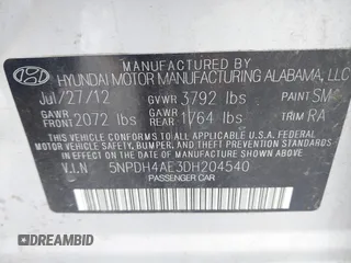 2013 Hyundai Elantra GLS with VIN 5NPDH4AE3DH204540, listed as a IAAI auction lot 42696931 with 202,011 mi miles and . Bid and sale history available at DreamBid. Image 9.