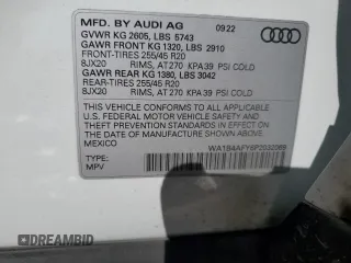 2023 Audi SQ5 Premium Plus with VIN WA1B4AFY6P2032069, listed as a Copart auction lot 84719724 with 20,492 mi miles and Salvage Title. Bid and sale history available at carsss.com. Image 14.