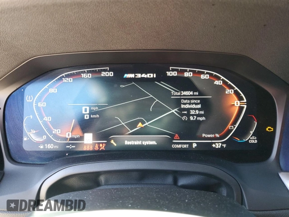 2021 BMW 3 Series M340i xDrive with VIN 3MW5U9J05M8C08378, listed as a Copart auction lot 46323565 with 34,604 mi miles and Salvage Title. Bid and sale history available at carsss.com. Image 9.
