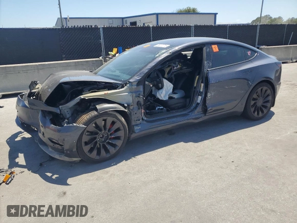 2021 Tesla Model 3 Performance with VIN 5YJ3E1EC3MF078531, listed as a Copart auction lot 55270715 with 42,363 mi miles and Non Repairable. Bid and sale history available at DreamBid. Image 1.