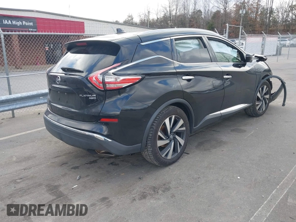 2017 Nissan Murano Platinum z VIN 5N1AZ2MH1HN186471, wystawiony jako IAAI lot #41233284 z przebiegiem 135 135 mil mil oraz . Historia ofert i sprzedaży dostępna na DreamBid. Obrazek 4.