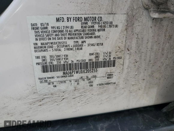 2018 Ford EcoSport Titanium z VIN MAJ6P1WL0JC205255, wystawiony jako Copart lot #57236765 z przebiegiem 53 808 mil mil oraz Szkoda całkowita • Salvage title. Historia ofert i sprzedaży dostępna na DreamBid. Obrazek 13.