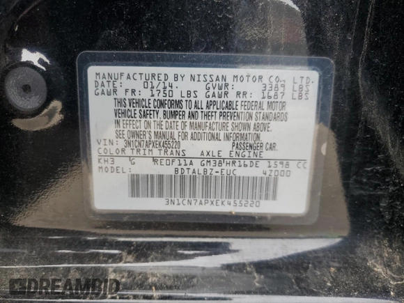 2014 Nissan Versa S with VIN 3N1CN7APXEK455220, listed as a Copart auction lot 89015285 with 166,816 mi miles and Salvage Title. Bid and sale history available at DreamBid. Image 14.