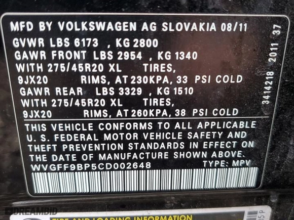 2012 Volkswagen Touareg Lux with VIN WVGFF9BP5CD002648, listed as a Copart auction lot 79235254 with NaN miles and Salvage Title. Bid and sale history available at carsss.com. Image 13.