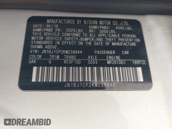 2019 Nissan Rogue S with VIN JN1BJ1CP2KW238844, listed as a IAAI auction lot 41997484 with 105,464 mi miles and . Bid and sale history available at DreamBid. Image 9.