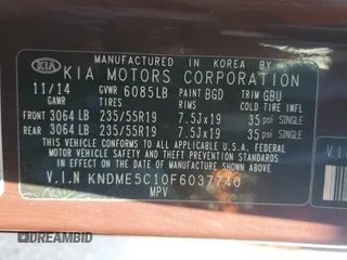 2015 Kia Sedona SX-L with VIN KNDME5C10F6037740, listed as a Copart auction lot 51162595 with 128,111 mi miles and Salvage Title. Bid and sale history available at DreamBid. Image 15.