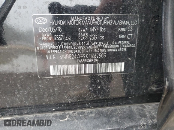 2019 Hyundai Sonata SE with VIN 5NPE24AF9KH762503, listed as a Copart auction lot 44310975 with 76,278 mi miles and Salvage Title. Bid and sale history available at DreamBid. Image 12.
