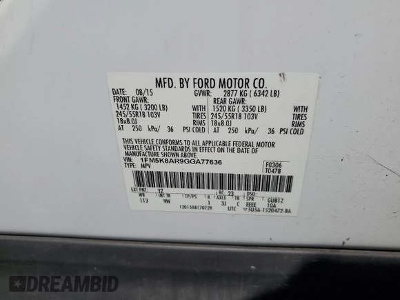 2016 Ford Utility Police Interceptor with VIN 1FM5K8AR9GGA77636, listed as a Copart auction lot 73545194 with 75,679 mi miles and Salvage Title. Bid and sale history available at carsss.com. Image 12.