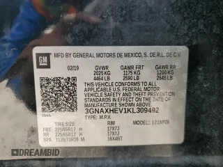 2019 Chevrolet Equinox LS with VIN 3GNAXHEV1KL309492, listed as a Copart auction lot 56283365 with 131,756 mi miles and Salvage Title. Bid and sale history available at DreamBid. Image 14.