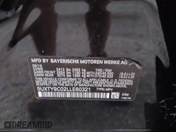 2020 BMW X3 M40i with VIN 5UXTY9C02LLE60321, listed as a IAAI auction lot 41656658 with 97,641 mi miles and . Bid and sale history available at DreamBid. Image 9.