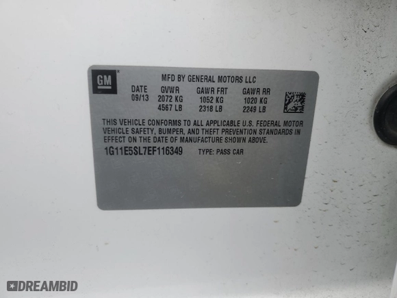2014 Chevrolet Malibu LT with VIN 1G11E5SL7EF116349, listed as a Copart auction lot 83996794 with 0 mi miles and Salvage Title. Bid and sale history available at carsss.com. Image 14.