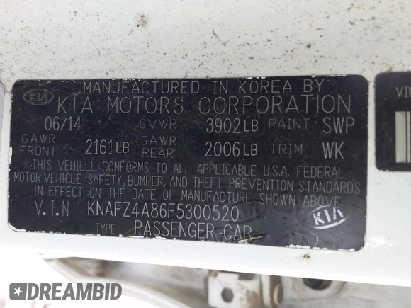 2015 Kia Forte EX with VIN KNAFZ4A86F5300520, listed as a IAAI auction lot 41473046 with 214,971 mi miles. Bid and sale history available at carsss.com. Image 9.