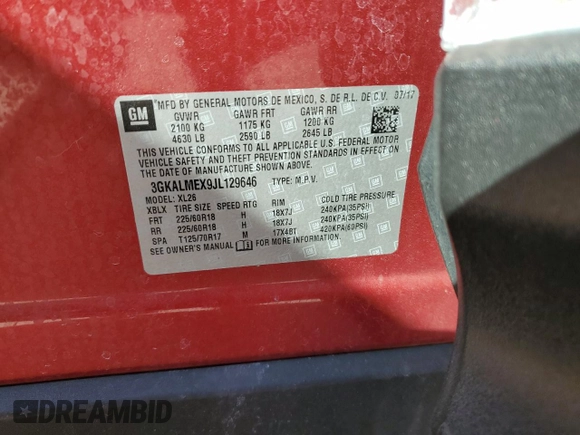 2018 GMC Terrain SLE with VIN 3GKALMEX9JL129646, listed as a Copart auction lot 48846975 with 156,990 mi miles and Salvage Title. Bid and sale history available at carsss.com. Image 12.